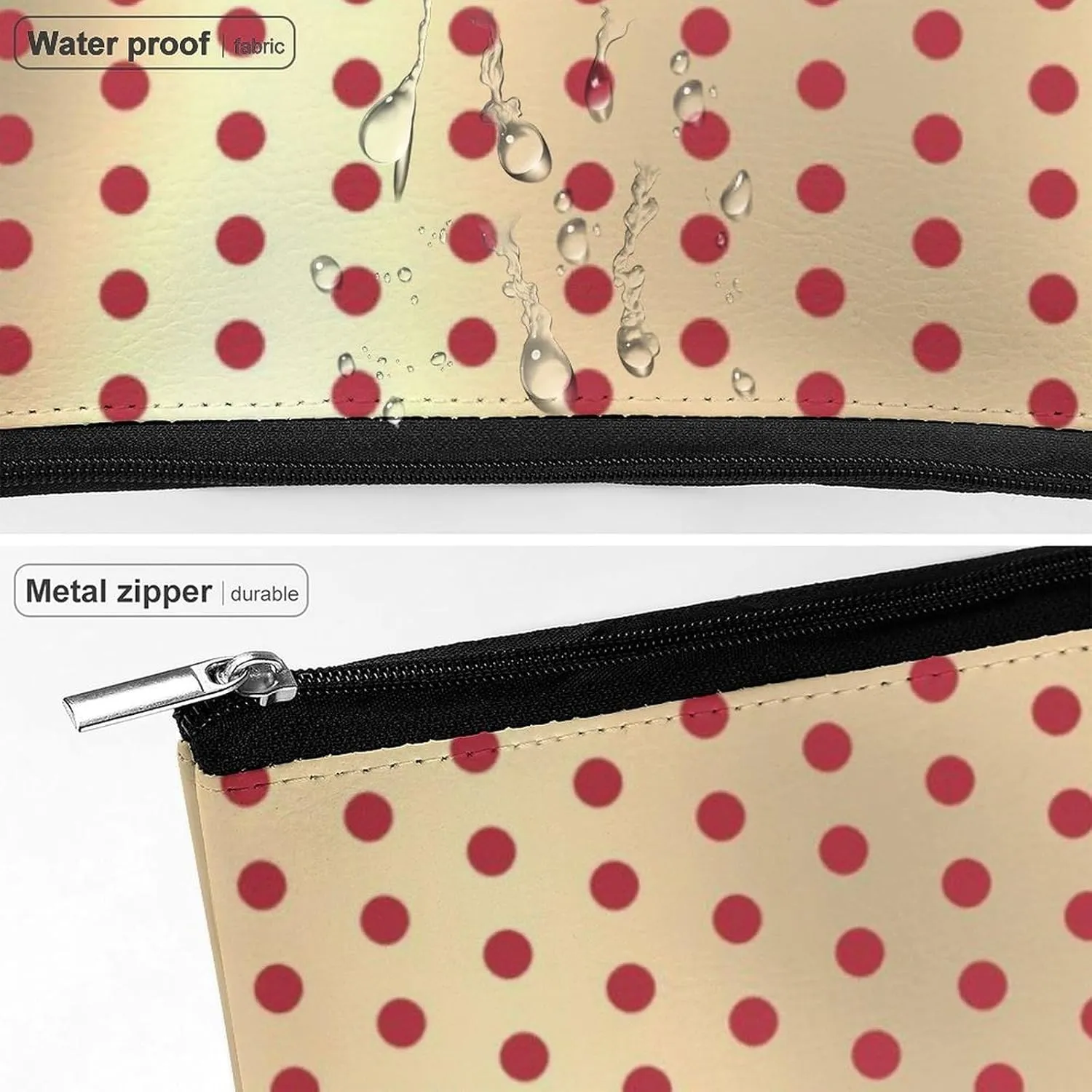 Small Cosmetic Bag, Classic Elegant Gold Red Polka Dots Makeup Bags Elegant Roomy Pouch for Women,Travel Toiletry Accessories Organizer