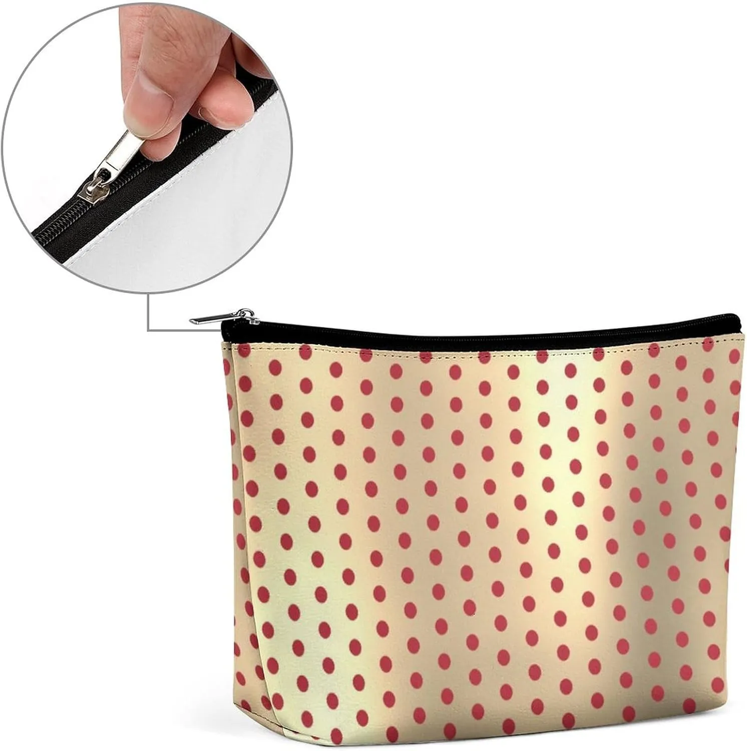 Small Cosmetic Bag, Classic Elegant Gold Red Polka Dots Makeup Bags Elegant Roomy Pouch for Women,Travel Toiletry Accessories Organizer