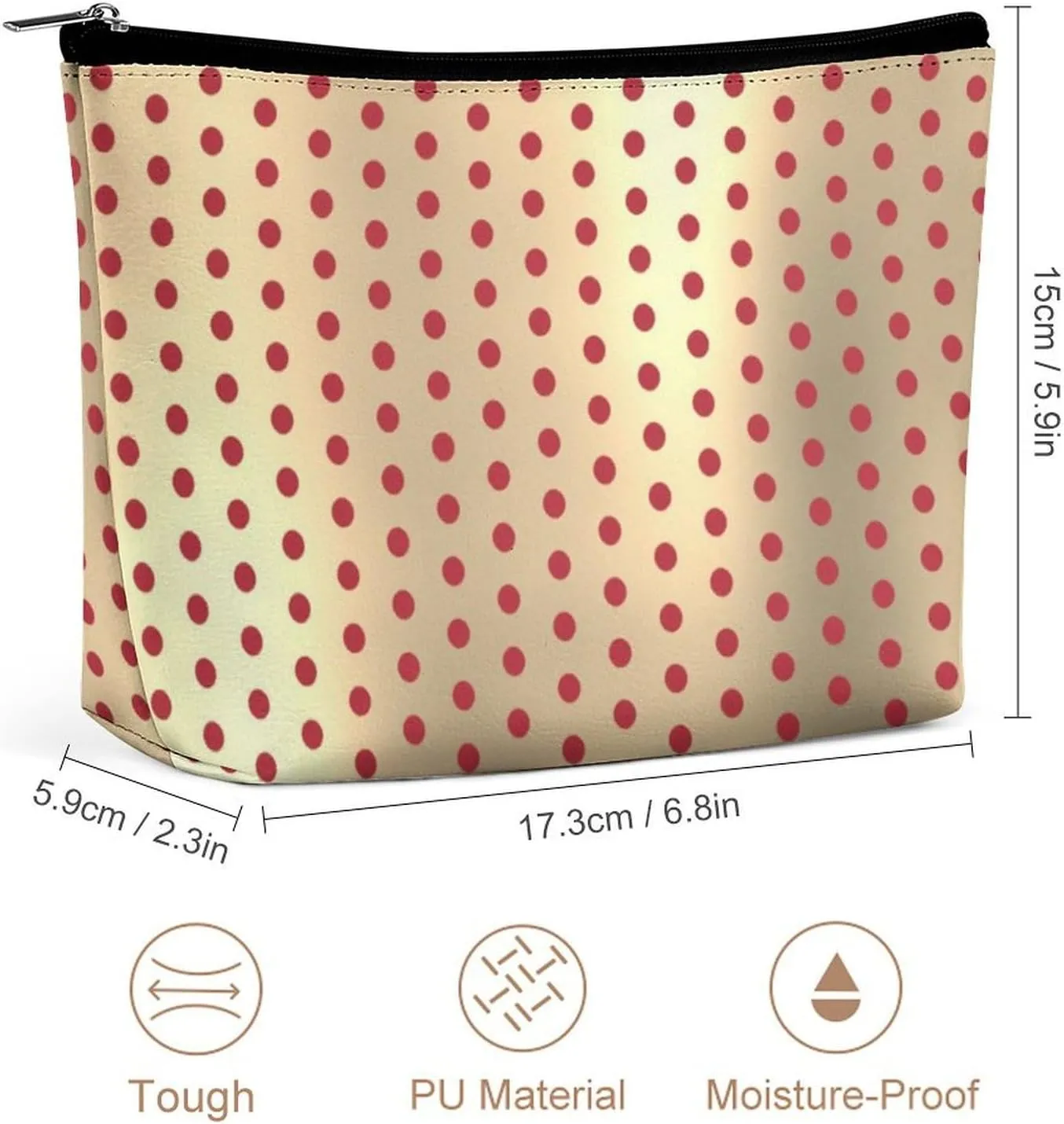 Small Cosmetic Bag, Classic Elegant Gold Red Polka Dots Makeup Bags Elegant Roomy Pouch for Women,Travel Toiletry Accessories Organizer