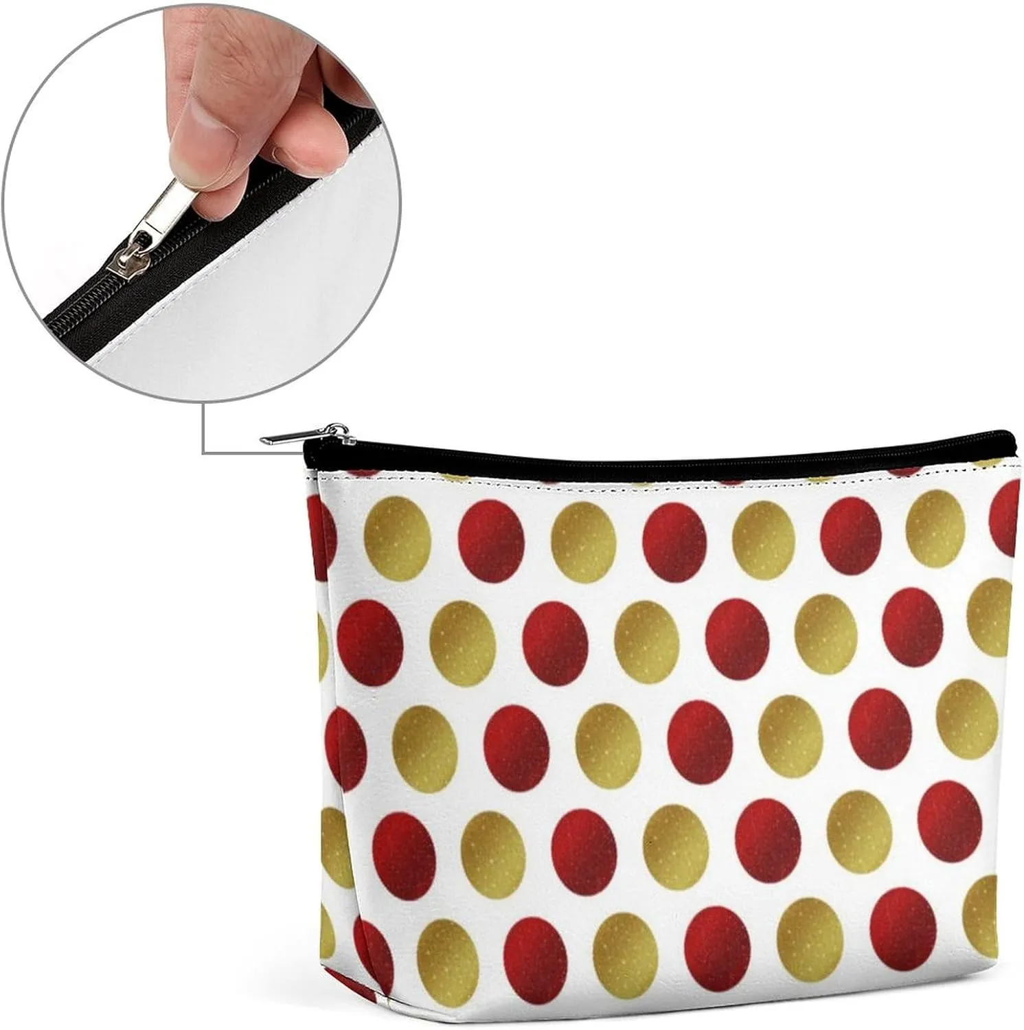 Small Cosmetic Bag, Red Gold Sparkly Polka Dots Makeup Bags Elegant Roomy Pouch for Women,Travel Toiletry Accessories Organizer