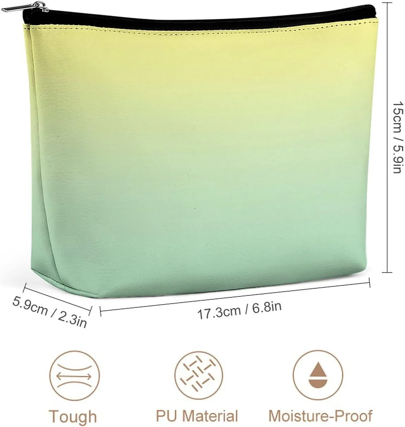 Small Cosmetic Bag, White Pale Yellow and Mint Green Ombre Makeup Bags Elegant Roomy Pouch for Women,Travel Toiletry Accessories Organizer