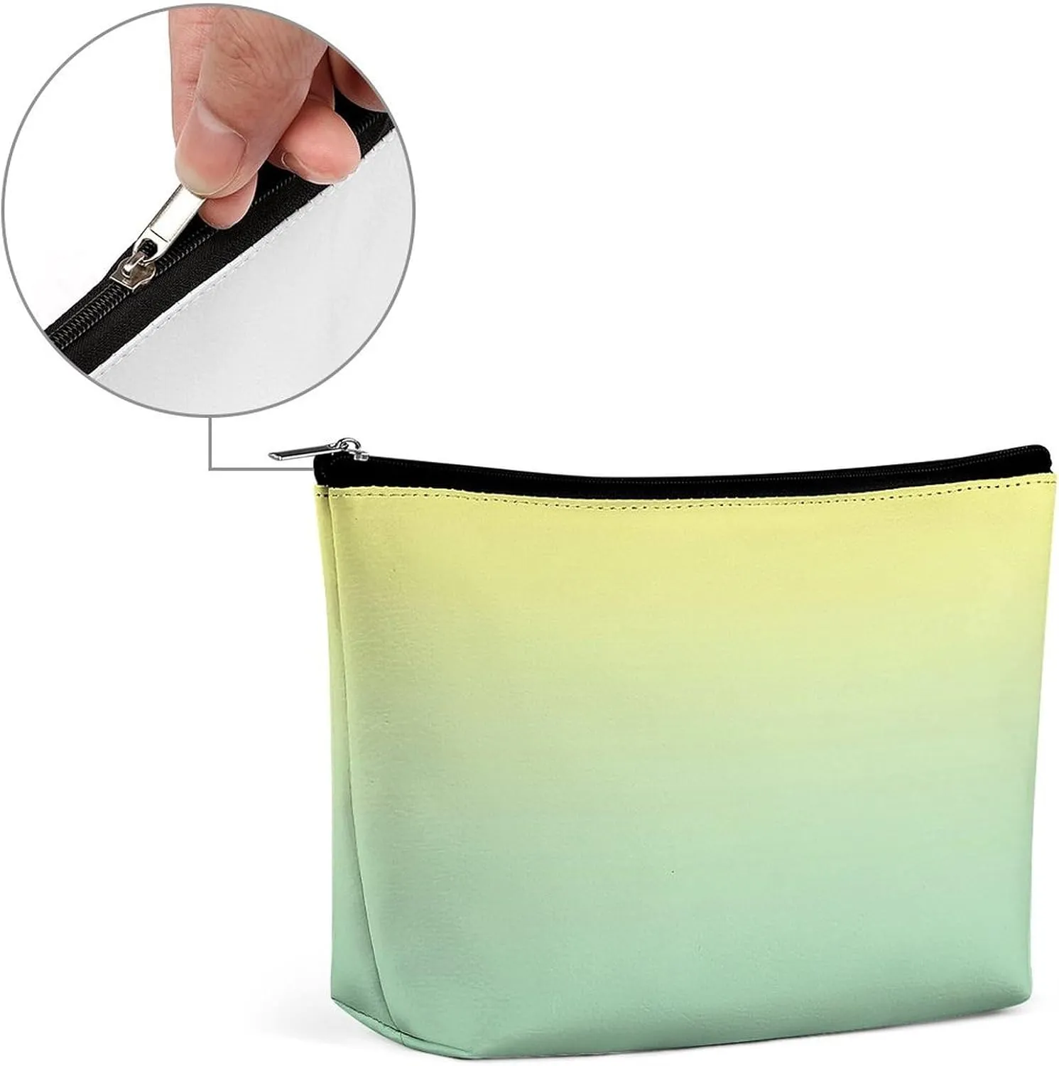 Small Cosmetic Bag, White Pale Yellow and Mint Green Ombre Makeup Bags Elegant Roomy Pouch for Women,Travel Toiletry Accessories Organizer