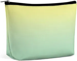Small Cosmetic Bag, White Pale Yellow and Mint Green Ombre Makeup Bags Elegant Roomy Pouch for Women,Travel Toiletry Accessories Organizer