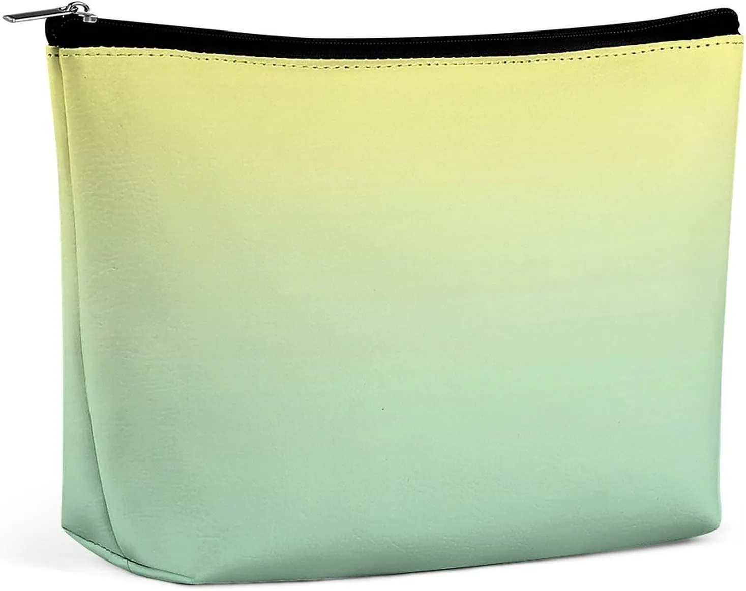 Small Cosmetic Bag, White Pale Yellow and Mint Green Ombre Makeup Bags Elegant Roomy Pouch for Women,Travel Toiletry Accessories Organizer