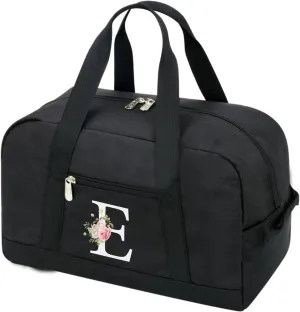 Small Gym Bag for Women Letter Style Small Duffle Bag for Travel Sport Carry on Bag-Black(Letter E)