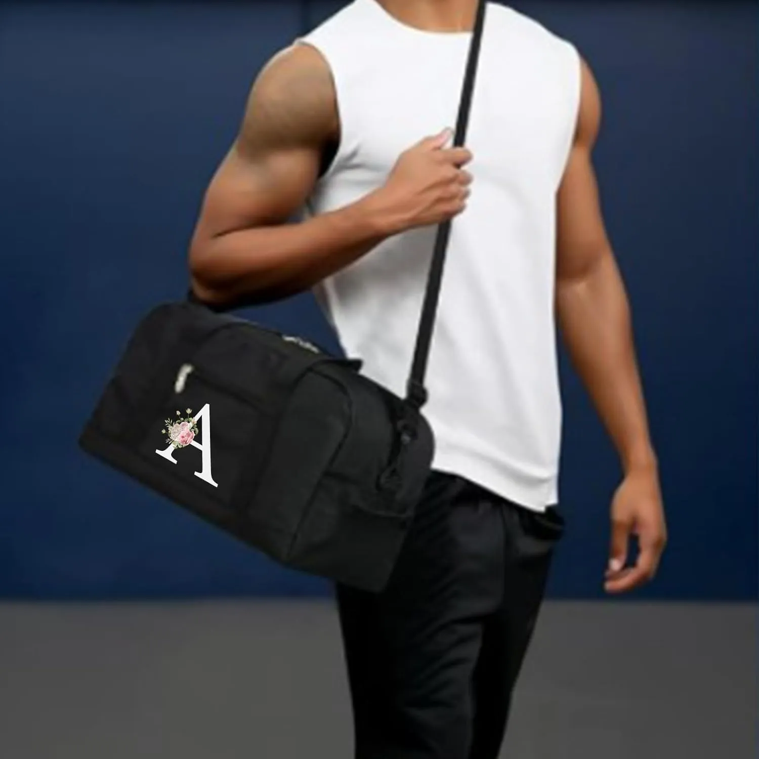 Small Gym Bag for Women Letter Style Small Duffle Bag for Travel Sport Carry on Bag-Black(Letter E)