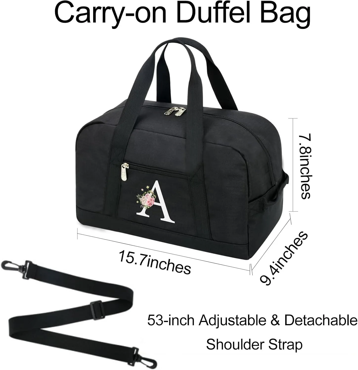 Small Gym Bag for Women Letter Style Small Duffle Bag for Travel Sport Carry on Bag-Black(Letter E)