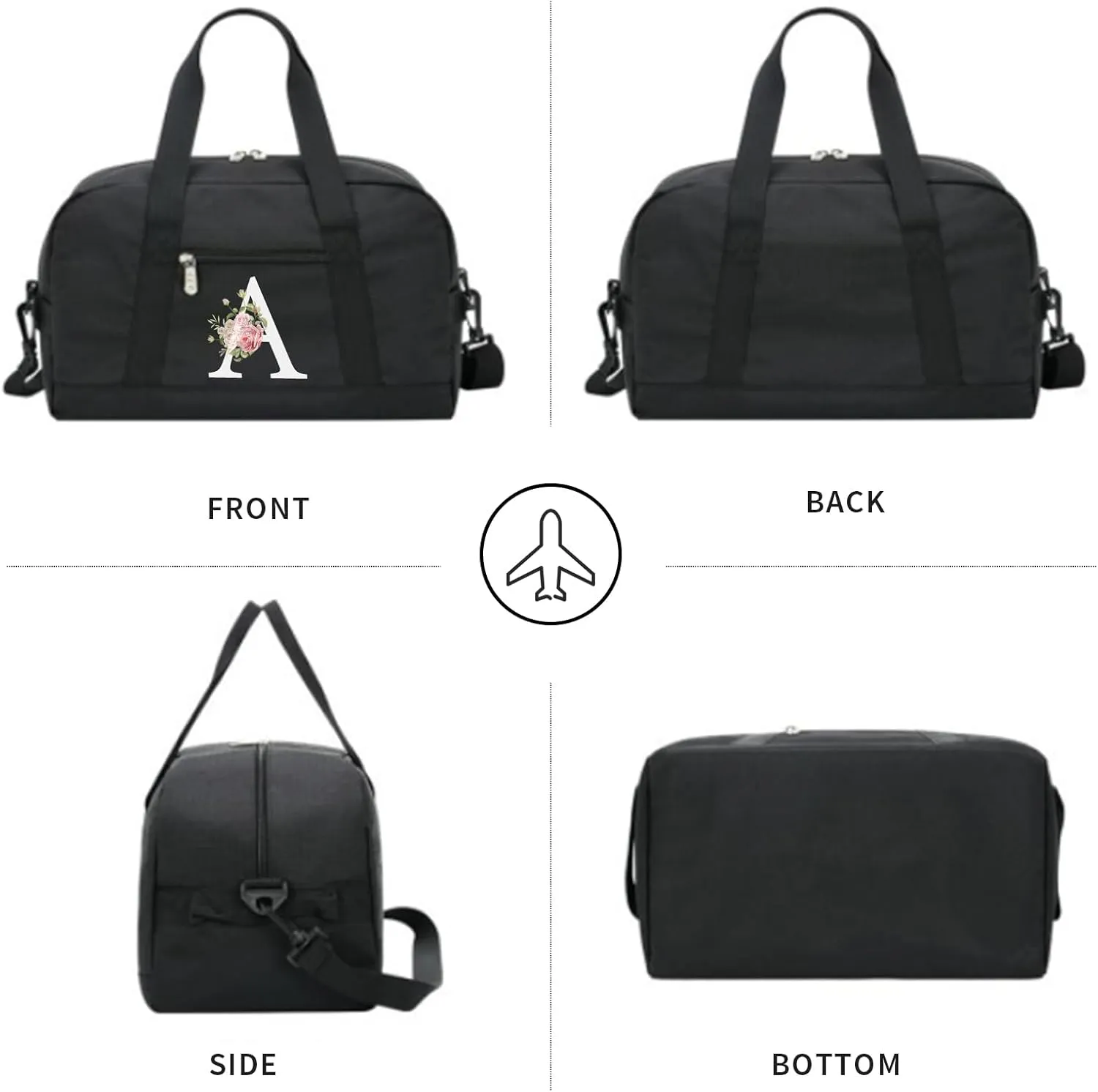 Small Gym Bag for Women Letter Style Small Duffle Bag for Travel Sport Carry on Bag-Black(Letter E)