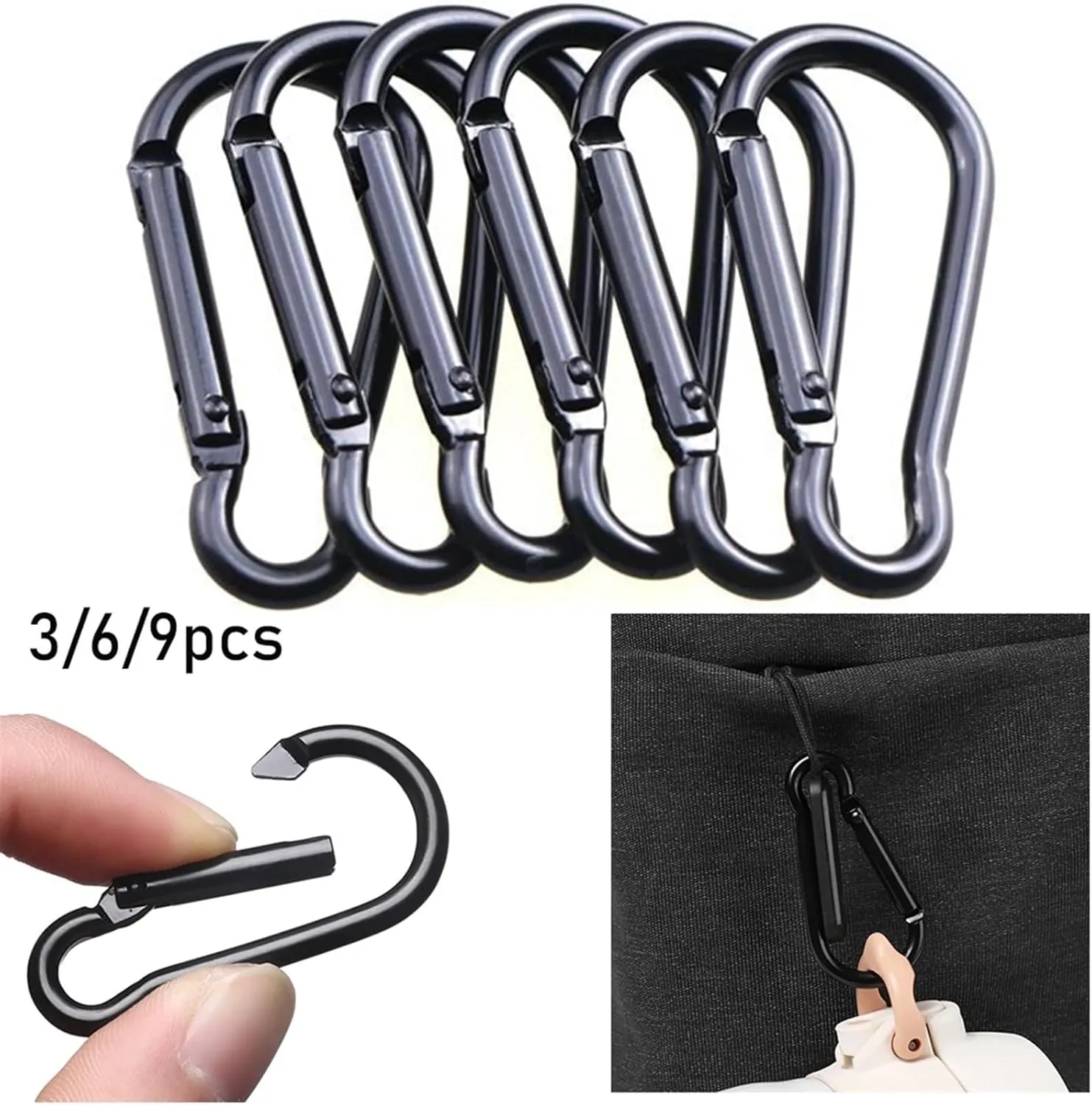 Snap Hooks 3/6/9pcs Quickdraws Outdoor Packback Buckles Climbing Camping Hiking Snap Clip Water Bottle Hooks Keychain D Carabiner