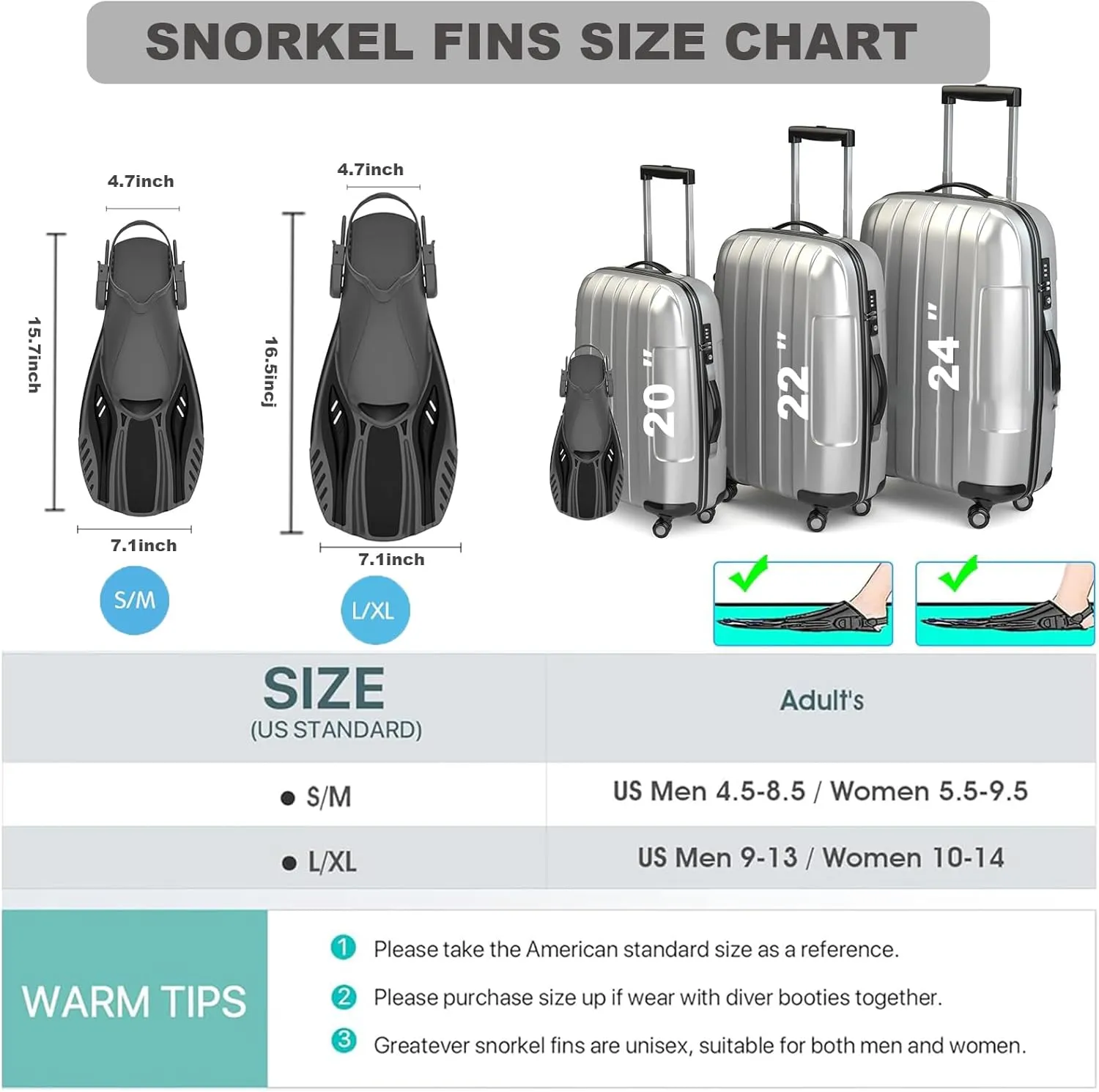 Snorkel Fins Diving Fins Adjustable Buckles Open Heel Swim Flippers Travel Size Short Swim Fins for Snorkeling Diving Swimming Adult Men Womens