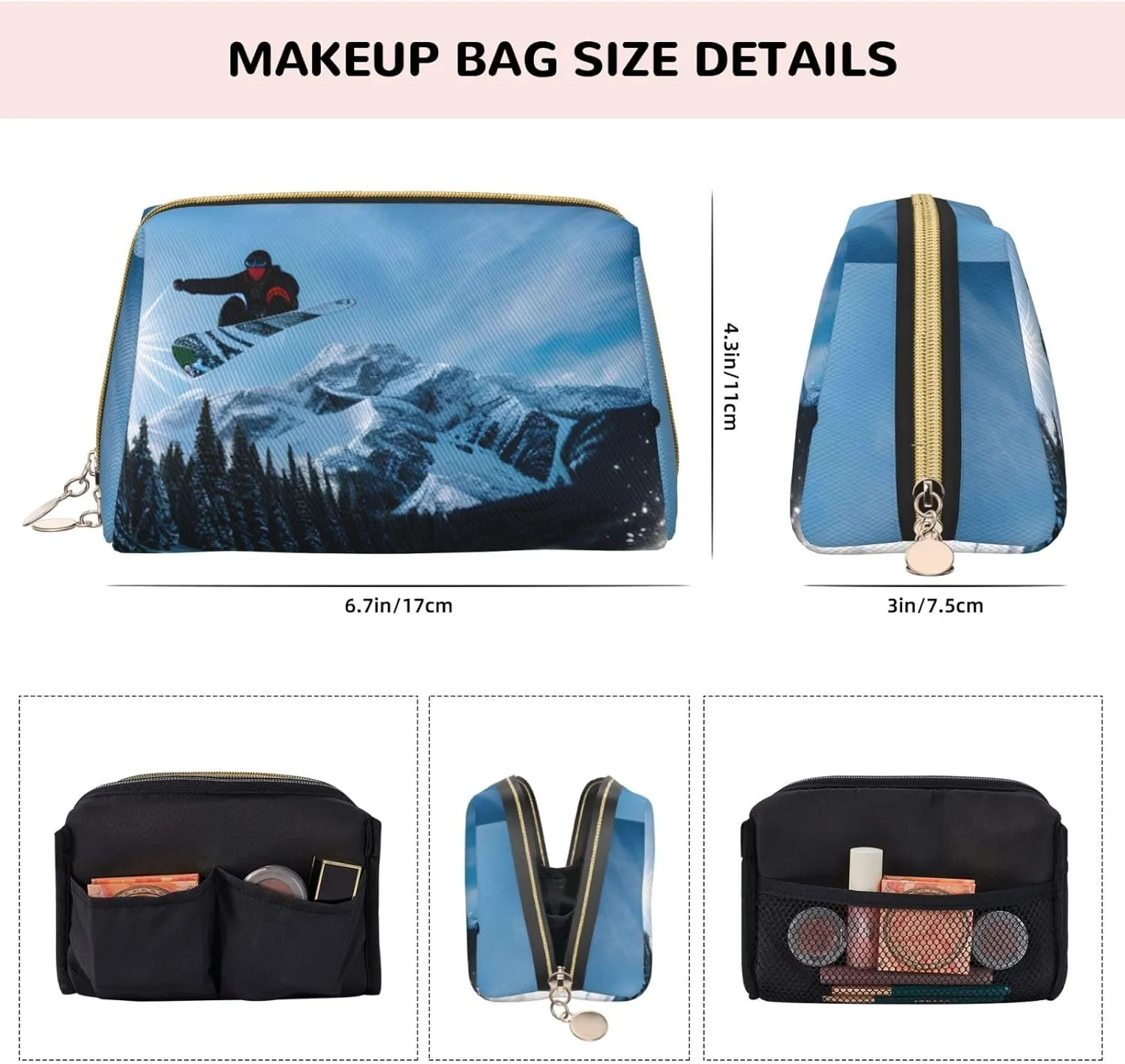 Snowboarding Toiletry Pouch, Travel-Friendly Makeup Organizer For Makeup Brushes, Lipsticks