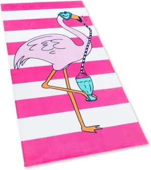 Softerry Flamingo Stripes Beach Towel 28 x 55 inches 100% Cotton (28" x 55", Flamingo Stripes)