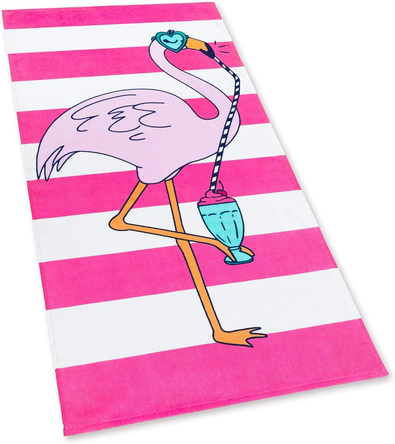 Softerry Flamingo Stripes Beach Towel 28 x 55 inches 100% Cotton (28" x 55", Flamingo Stripes)