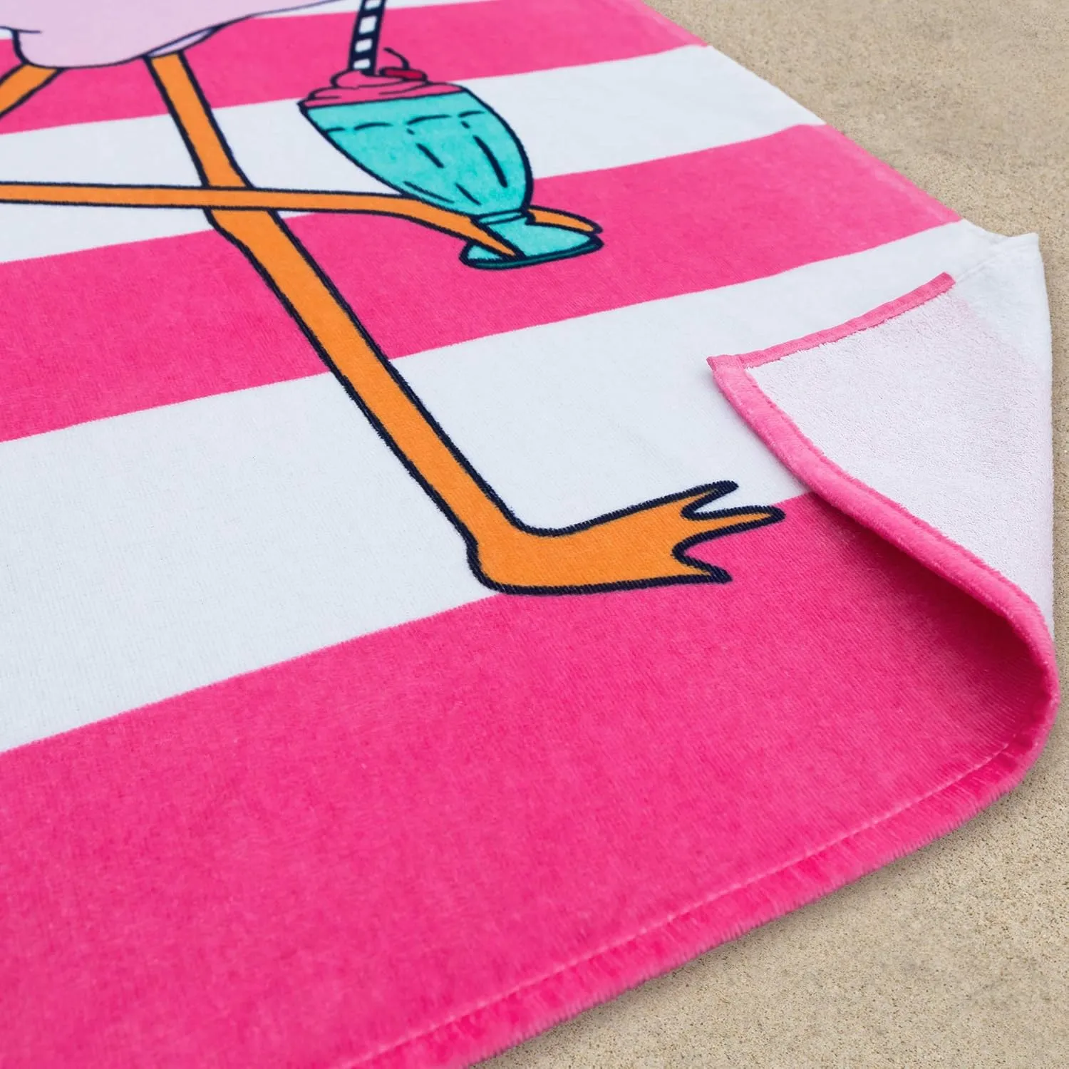 Softerry Flamingo Stripes Beach Towel 28 x 55 inches 100% Cotton (28" x 55", Flamingo Stripes)