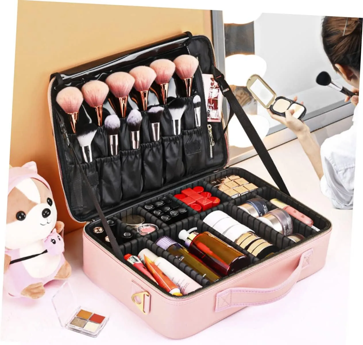 SOIMISS Portable Makeup Bag Large Cosmetics Organizer with Barber Case for Women