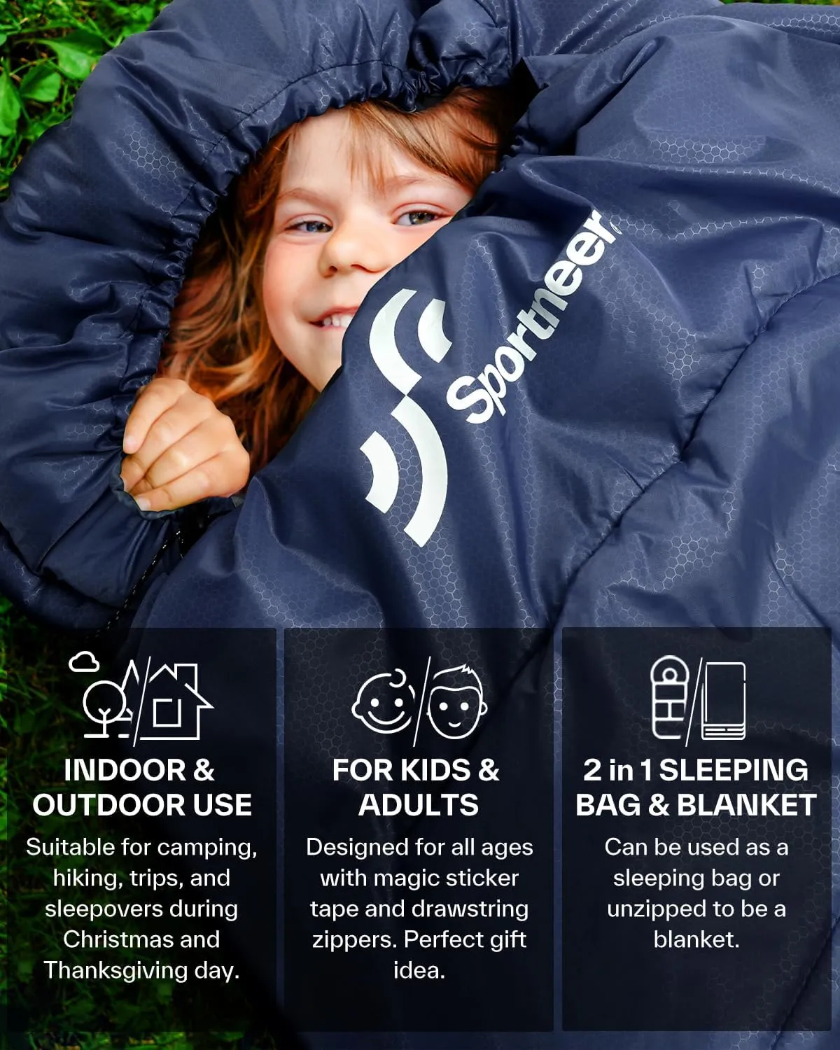 Sportneer Sleeping Bags for Adults, Warm & Cold Weather Sleeping Bag for Adults Kids Boys Girls - Lightweight Compact Camping Gear Equipment, Traveling, Backpacking, Hiking