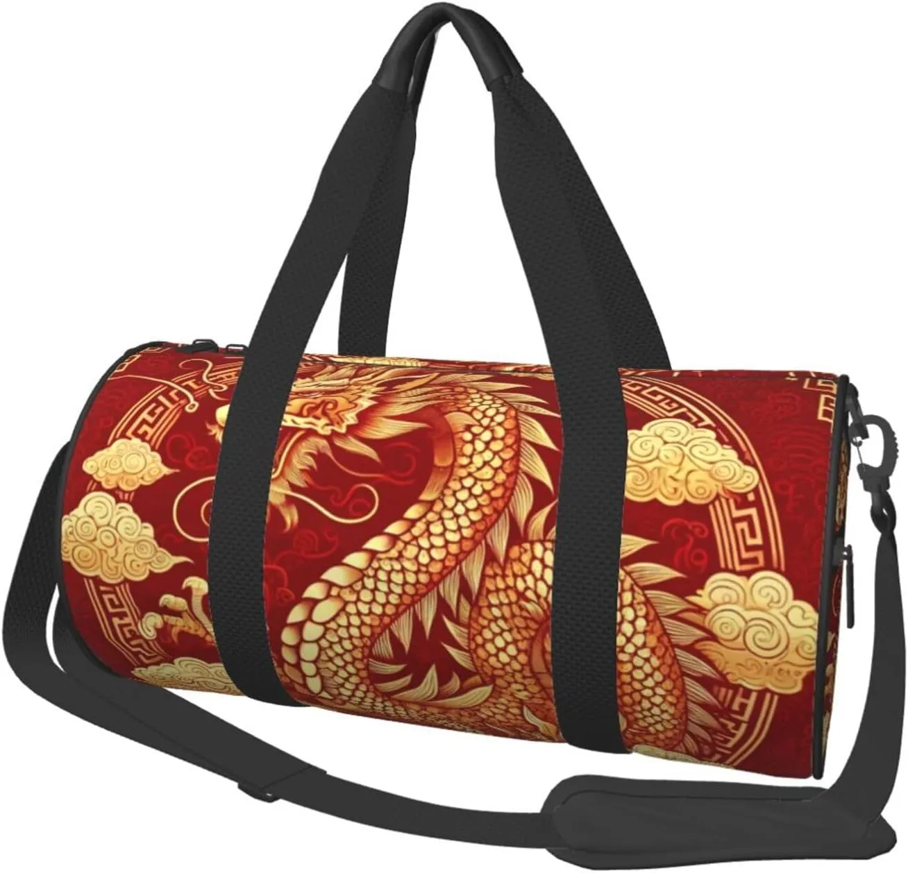 Sports Duffel Bag Asian-Dragon-Fire-Golden Foldable Travel Tote Bag Weekender Sleepover Carry On Bag