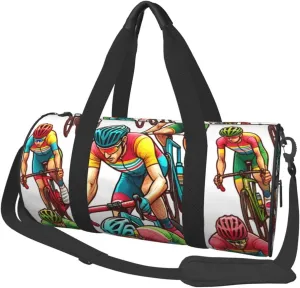 Sports Duffel Bag Cyclist-Bike-France-Colorful Foldable Travel Tote Bag Weekender Sleepover Carry On Bag