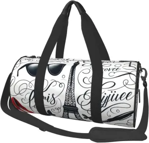 Sports Duffel Bag French-Paris-Glasses Foldable Travel Tote Bag Weekender Sleepover Carry On Bag