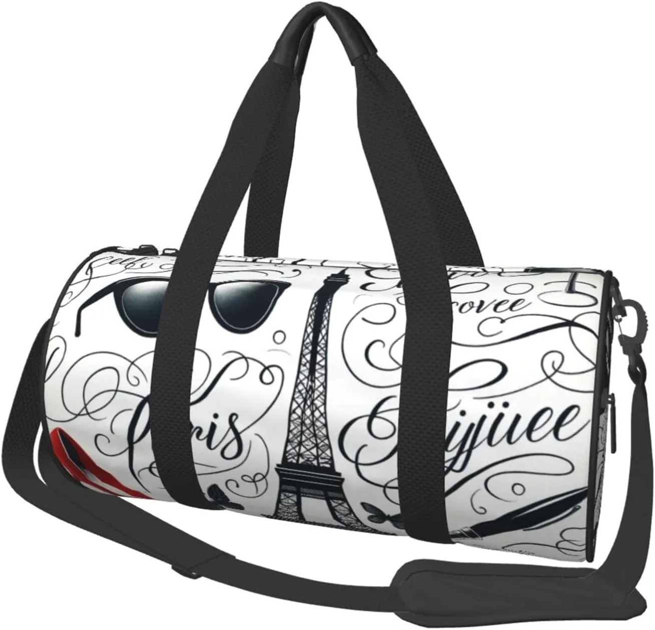 Sports Duffel Bag French-Paris-Glasses Foldable Travel Tote Bag Weekender Sleepover Carry On Bag