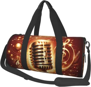 Sports Duffel Bag Microphone-Abstract-Musical Foldable Travel Tote Bag Weekender Sleepover Carry On Bag