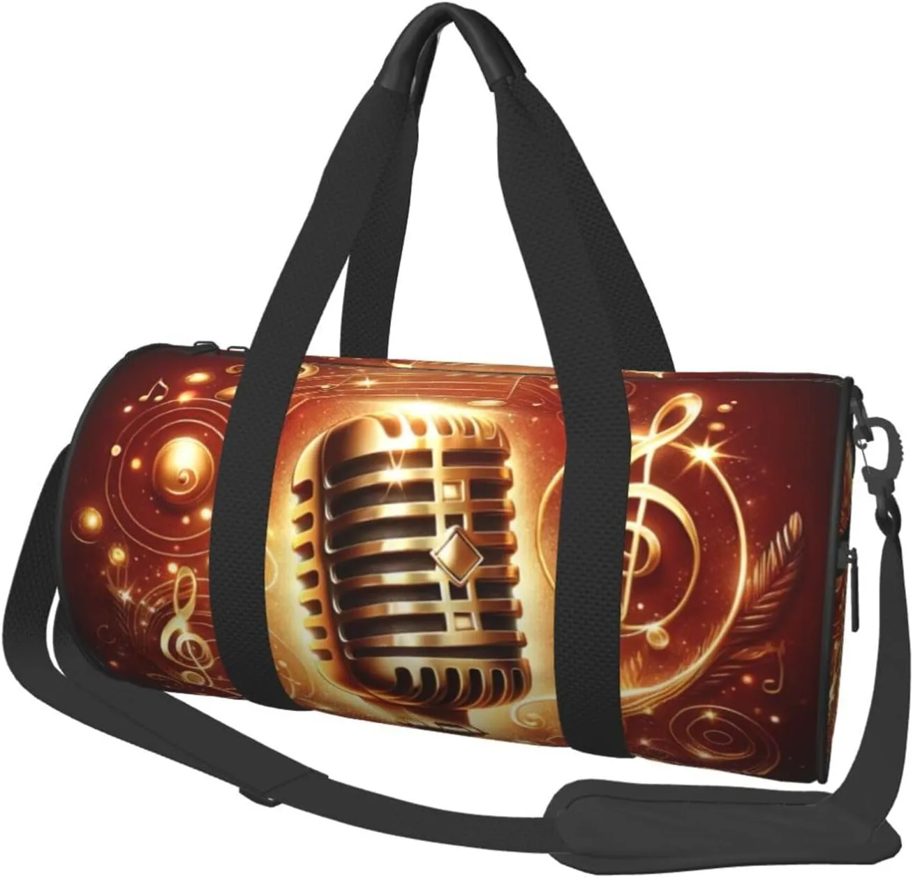 Sports Duffel Bag Microphone-Abstract-Musical Foldable Travel Tote Bag Weekender Sleepover Carry On Bag