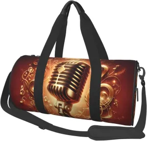Sports Duffel Bag Vintage-Microphone-Musical Foldable Travel Tote Bag Weekender Sleepover Carry On Bag