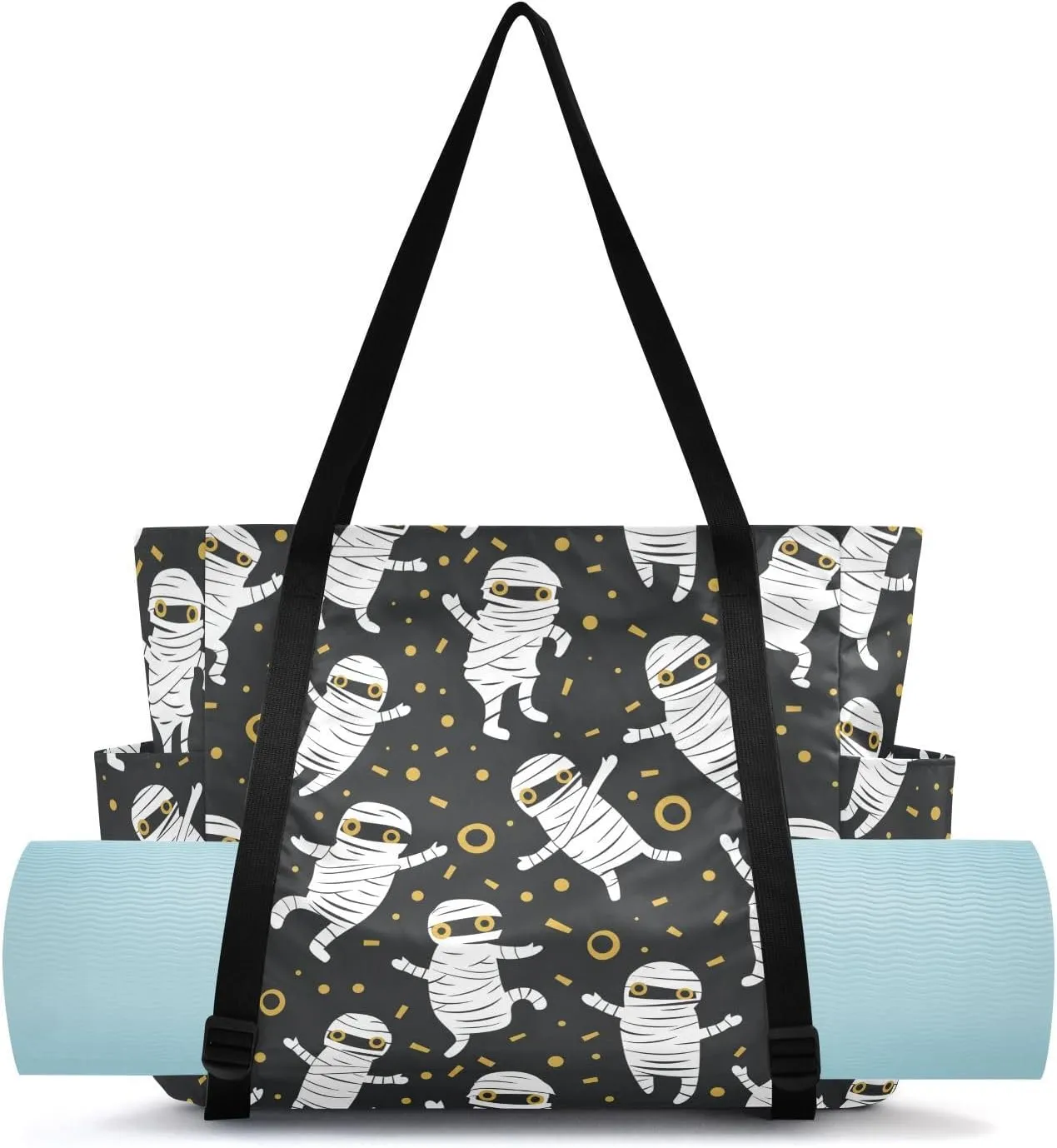 SPRIPORT Halloween Mummy Yoga Mat Bag for Women Pilates Shoulder Carrier Carryall Tote with Large Mat Carrier Pocket Gym Tote Bag for Gym Travel Office Beach Workout