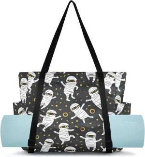 SPRIPORT Halloween Mummy Yoga Mat Bag for Women Pilates Shoulder Carrier Carryall Tote with Large Mat Carrier Pocket Gym Tote Bag for Gym Travel Office Beach Workout