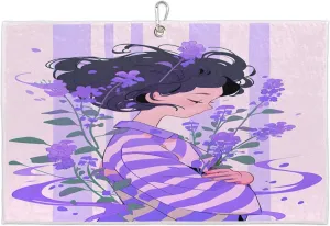 Striped Girl Floral Golf Towel with Heavy Duty Carabiner Clip Quick Dry Ultra Absorbent Club Ball Cleaning Towel Golf Accessories for Men Women
