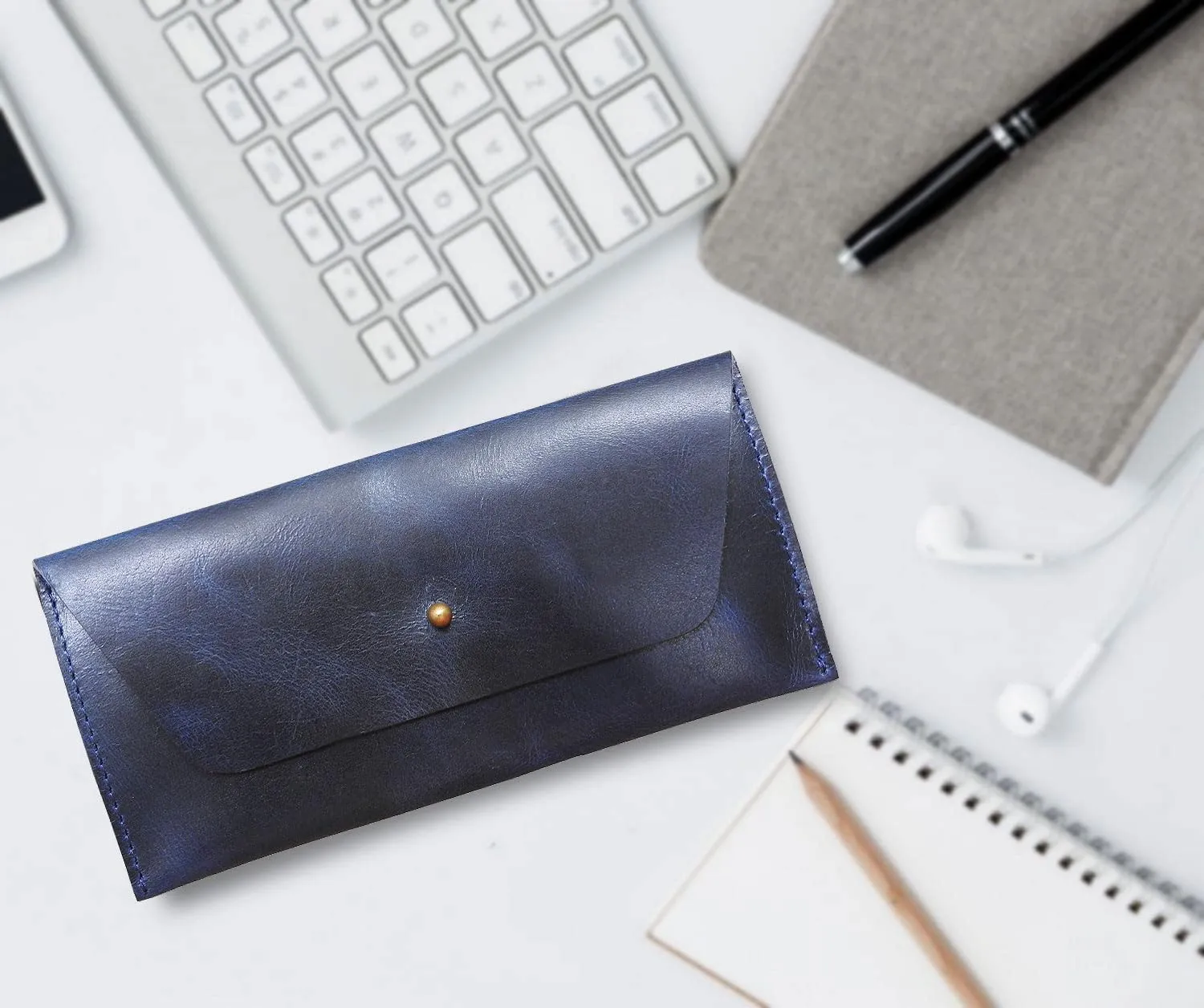 Succor Genuine Leather Cash Envelopes Wallet For Men | Money Bag Pouch | Reusable Budget Envelope | Retro Clutch Wallet | Leather Money Envelope For Men and Women, Blue