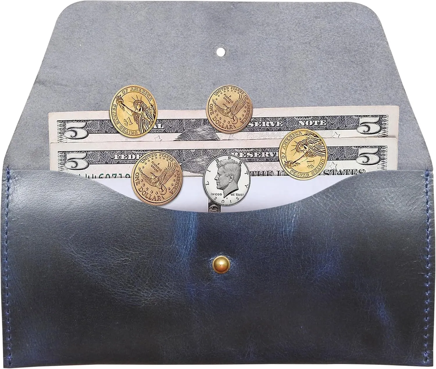 Succor Genuine Leather Cash Envelopes Wallet For Men | Money Bag Pouch | Reusable Budget Envelope | Retro Clutch Wallet | Leather Money Envelope For Men and Women, Blue