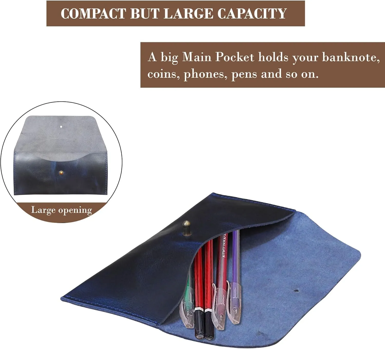 Succor Genuine Leather Cash Envelopes Wallet For Men | Money Bag Pouch | Reusable Budget Envelope | Retro Clutch Wallet | Leather Money Envelope For Men and Women, Blue