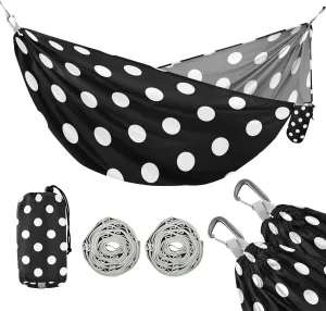 susiyo Black and White Polka Dot Printed Portable Camping Hammock Lightweight Hammock Comfortable Travel Swing with Tree Straps for Camping Hiking Backpacking Travel or Beach - Up to 330lbs