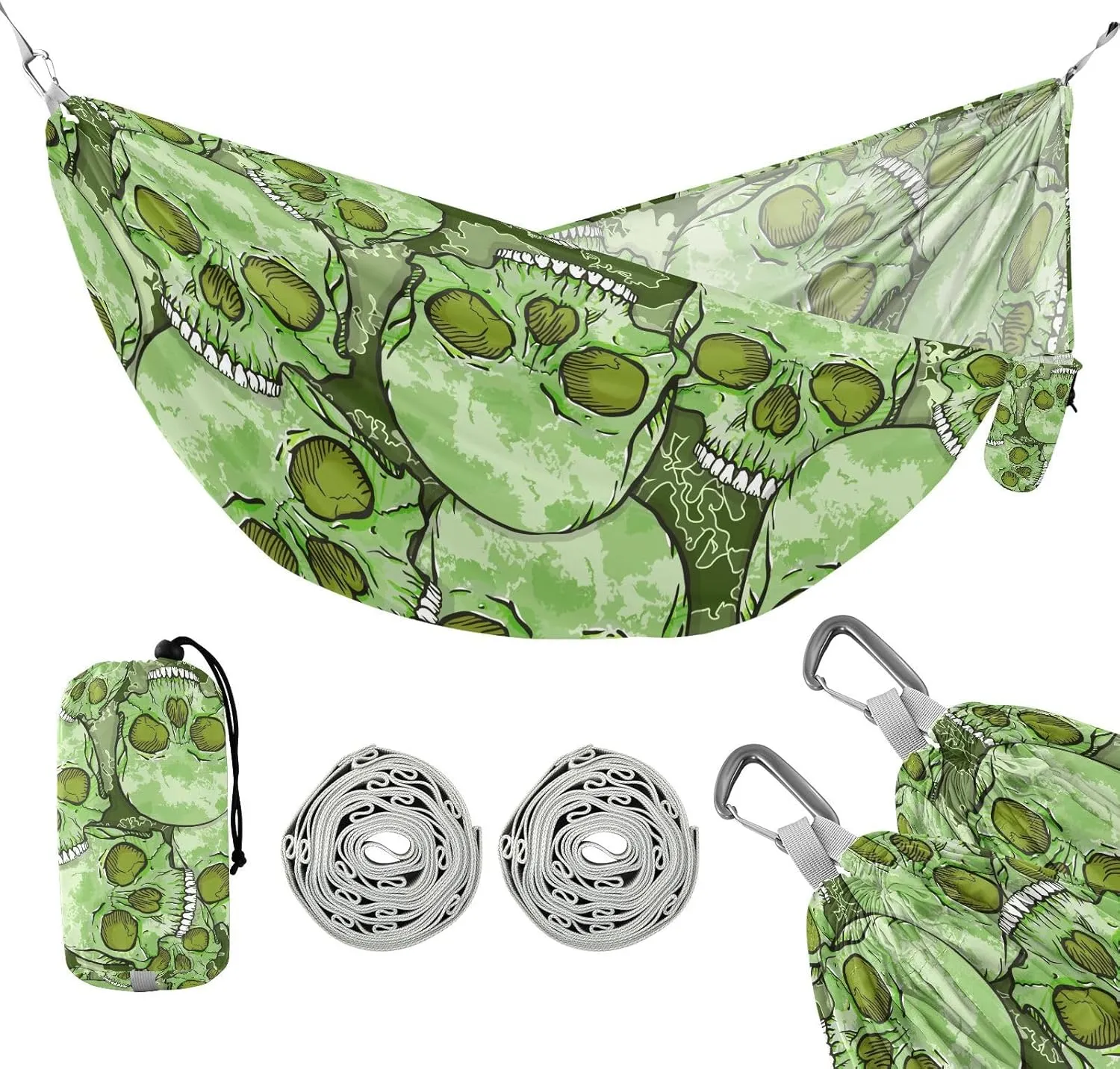 susiyo Portable Camping Hammock, Camouflage Skull Printed Lightweight Hammock Comfortable Travel Swing with Tree Straps for Camping Hiking Backpacking Travel or Beach - Up to 330lbs