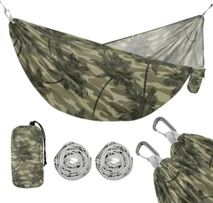 susiyo Portable Camping Hammock Camouflage Tropical Palm Trees Printed Lightweight Hammock Comfortable Travel Swing with Tree Straps for Camping Hiking Backpacking Travel or Beach - Up to 330lbs