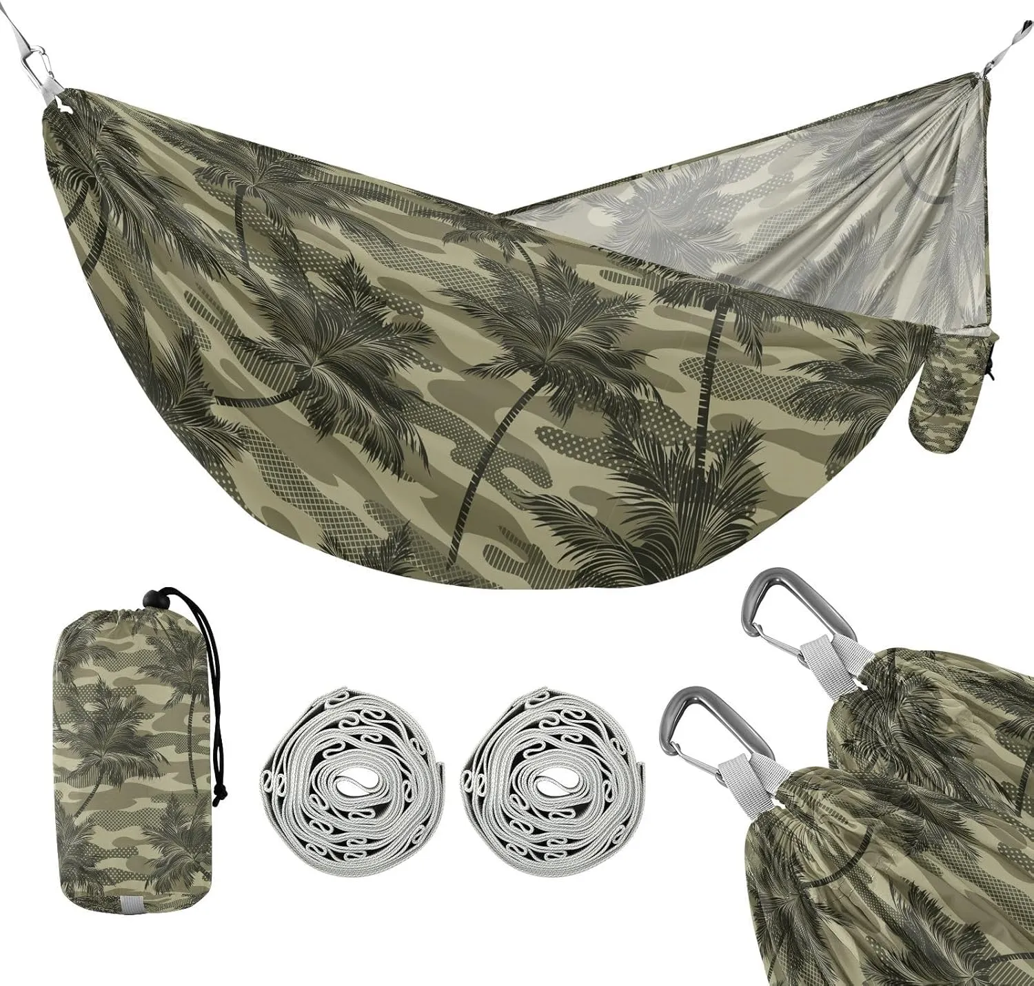 susiyo Portable Camping Hammock Camouflage Tropical Palm Trees Printed Lightweight Hammock Comfortable Travel Swing with Tree Straps for Camping Hiking Backpacking Travel or Beach - Up to 330lbs