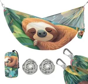 susiyo Portable Camping Hammock Cartoon Sloth Sleeping Printed Lightweight Hammock Comfortable Travel Swing with Tree Straps for Camping Hiking Backpacking Travel or Beach - Up to 330lbs