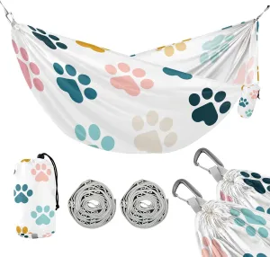 susiyo Portable Camping Hammock Colorful Dog Paw Prints Printed Lightweight Hammock Comfortable Travel Swing with Tree Straps for Camping Hiking Backpacking Travel or Beach - Up to 330lbs