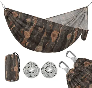 susiyo Portable Camping Hammock Dark Brown Tree Bark Printed Lightweight Hammock Comfortable Travel Swing with Tree Straps for Camping Hiking Backpacking Travel or Beach - Up to 330lbs
