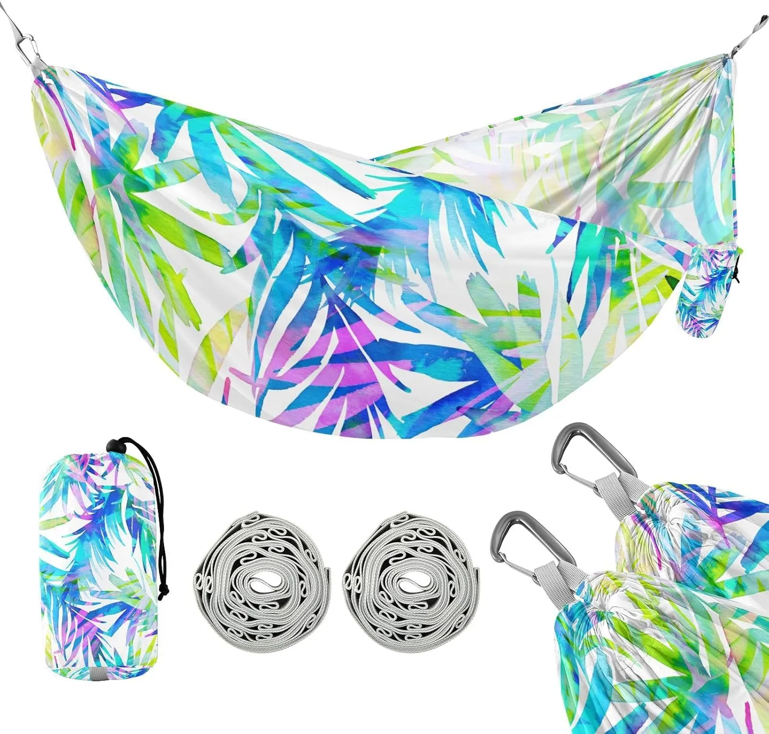 susiyo Portable Camping Hammock Exotic Palm Leaves Printed Lightweight Hammock Comfortable Travel Swing with Tree Straps for Camping Hiking Backpacking Travel or Beach - Up to 330lbs