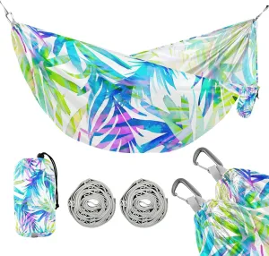 susiyo Portable Camping Hammock Exotic Palm Leaves Printed Lightweight Hammock Comfortable Travel Swing with Tree Straps for Camping Hiking Backpacking Travel or Beach - Up to 330lbs