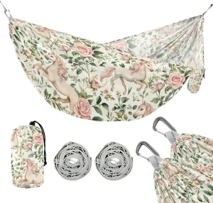 susiyo Portable Camping Hammock Floral Unicorns Printed Lightweight Hammock Comfortable Travel Swing with Tree Straps for Camping Hiking Backpacking Travel or Beach - Up to 330lbs