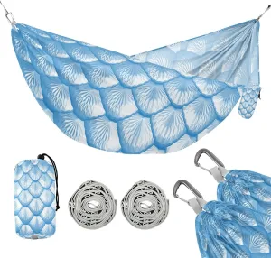 susiyo Portable Camping Hammock Glowing Blue Fish Scale Printed Lightweight Hammock Comfortable Travel Swing with Tree Straps for Camping Hiking Backpacking Travel or Beach - Up to 330lbs