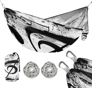 susiyo Portable Camping Hammock Gunge Black Music Notes Printed Lightweight Hammock Comfortable Travel Swing with Tree Straps for Camping Hiking Backpacking Travel or Beach - Up to 330lbs