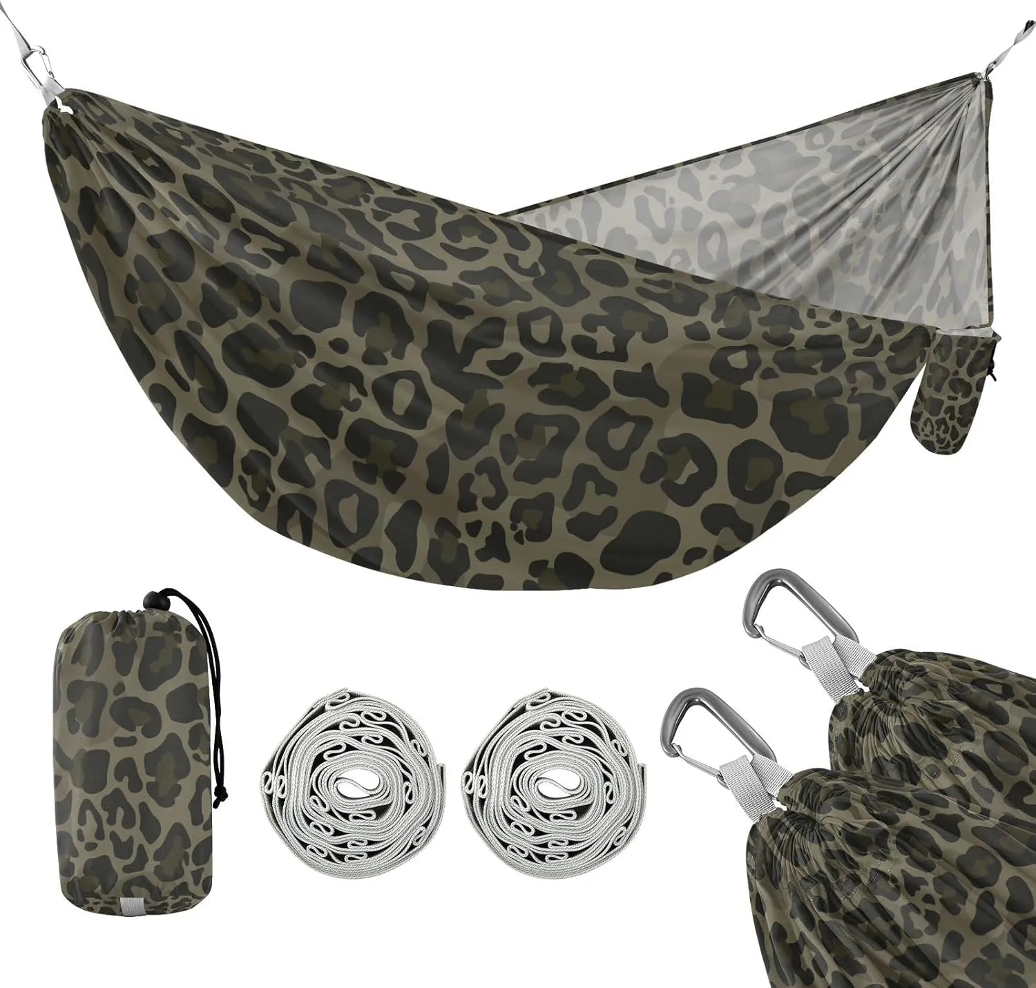 susiyo Portable Camping Hammock Leopard Camouflage Printed Lightweight Hammock Comfortable Travel Swing with Tree Straps for Camping Hiking Backpacking Travel or Beach - Up to 330lbs