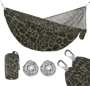susiyo Portable Camping Hammock Leopard Camouflage Printed Lightweight Hammock Comfortable Travel Swing with Tree Straps for Camping Hiking Backpacking Travel or Beach - Up to 330lbs