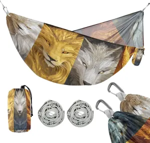 susiyo Portable Camping Hammock Mystical Lion Wolf Printed Lightweight Hammock Comfortable Travel Swing with Tree Straps for Camping Hiking Backpacking Travel or Beach - Up to 330lbs