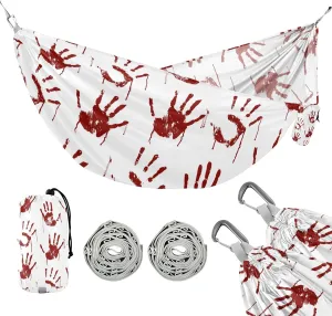 susiyo Portable Camping Hammock Red Bloody Scary Hands Printed Lightweight Hammock Comfortable Travel Swing with Tree Straps for Camping Hiking Backpacking Travel or Beach - Up to 330lbs
