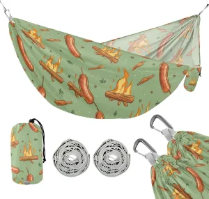 susiyo Portable Camping Hammock Sausages Campfires Printed Lightweight Hammock Comfortable Travel Swing with Tree Straps for Camping Hiking Backpacking Travel or Beach - Up to 330lbs